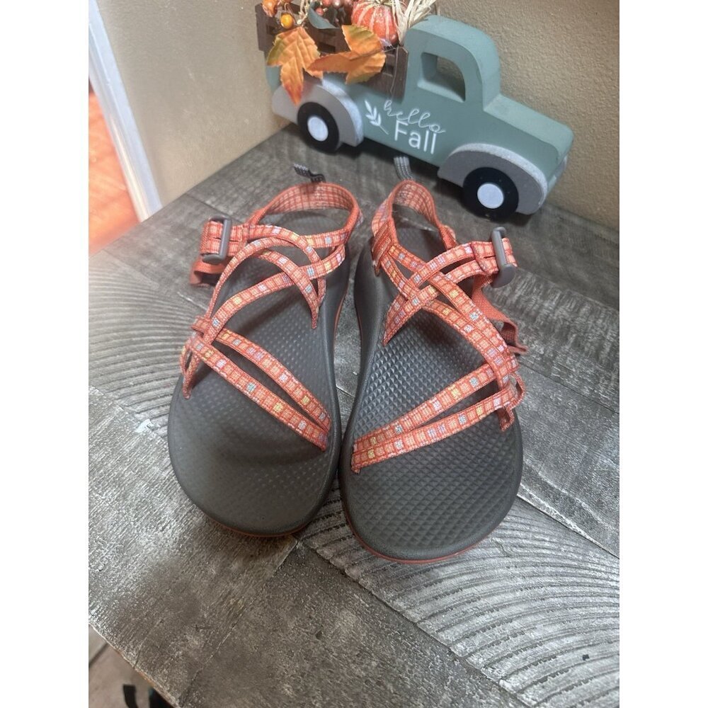 Chaco Z Cloud X Standard Orange Blue Gray Size 4 Kids Straps Slip On Sandals